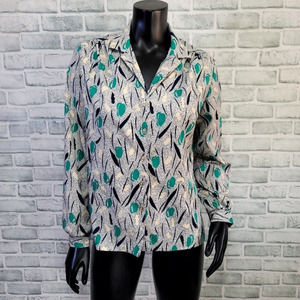 Vintage 70s Graff Californiawear Womens M‎ Abstract Long Sleeve Button Up Blouse